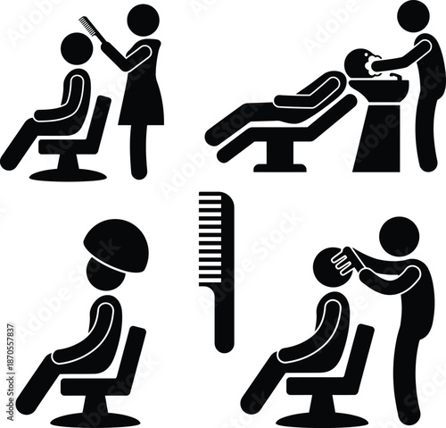 Hair salon services icons set, barber shop illustrations