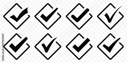 Check box icon with correct, accept checkmark icons. Set of Check Mark Icons in Various Styles. check mark box square frame. vector illustration.