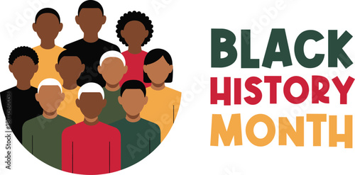 Black History Month Celebration Banner with Diverse People vector Illustration on white background