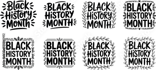 Black History Month Typography Set Minimal Black and White Vector