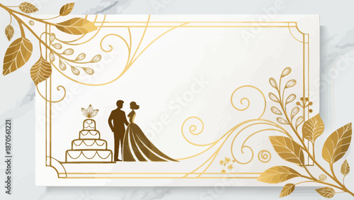 Elegant wedding invitation card with golden floral design