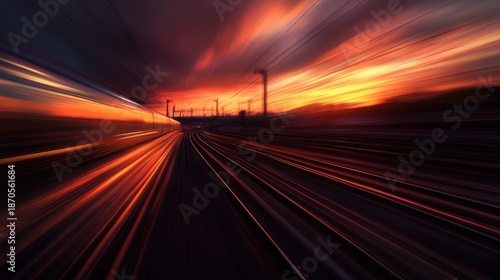 Sunset High-Speed Train Motion Blur Landscape