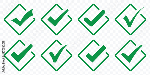 Check box icon with correct, accept checkmark icons. Set of Check Mark Icons in Various Styles. check mark box square frame. vector illustration.