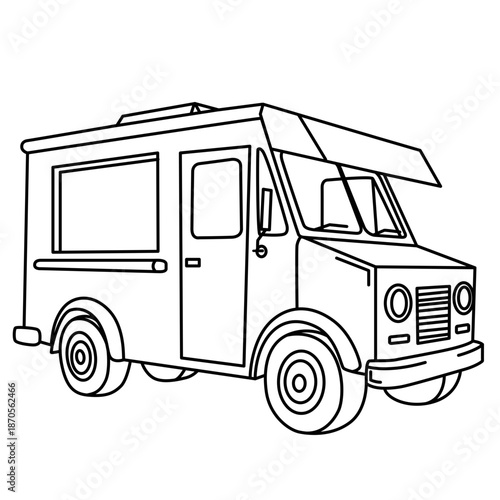 Wallpaper Mural Food truck line art with awning perfect for kids coloring books, street food themes, and playful educational designs. Torontodigital.ca