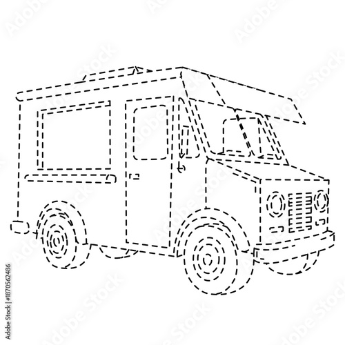 Dotted van line art ideal for coloring books, classroom decor, and decorative children’s activity templates.