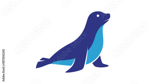 A captivating illustration of a sleek, stylized seal in a vibrant blue hue, looking upwards.