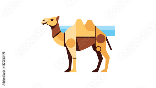 A detailed illustration of a camel standing on a white background, desert animal.