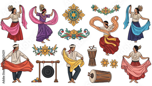 Traditional Philippine Folk Dance Illustrations Cultural Symbols and Performance Art