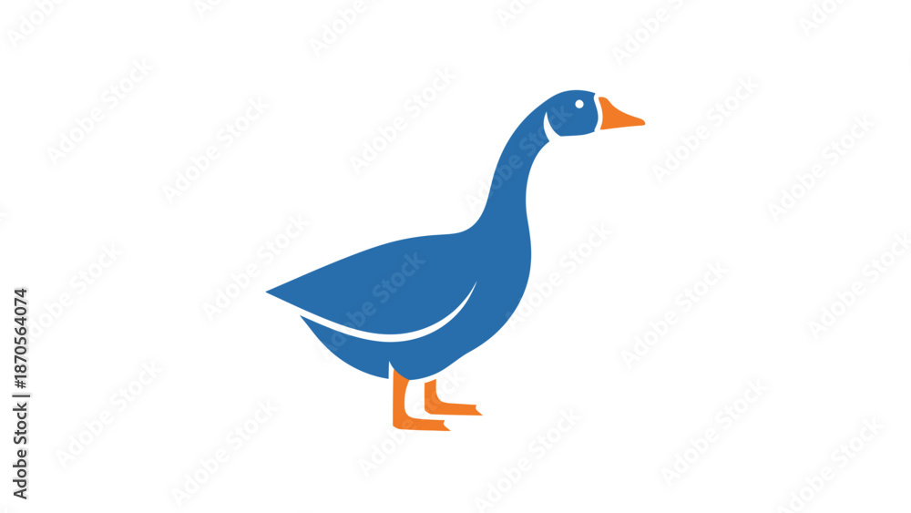 Obraz premium Blue goose illustration with orange beak and feet, standing proudly on white background.