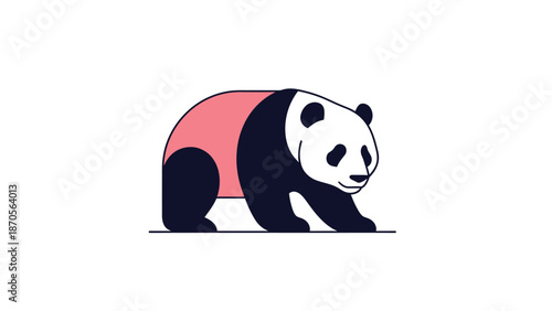 Charming panda illustration showcasing its unique black and white fur pattern and pink accent.