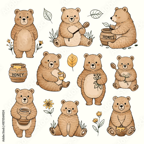 Set of Cute Cartoon Animal and Teddy Bear Icons