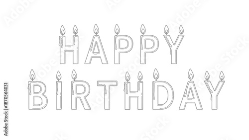 Happy Birthday Text with Burning Candles, Outline Style