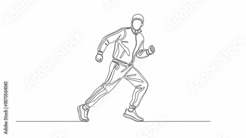 Man Running Athlete in Tracksuit, Continuous Line Drawing