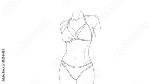 Minimalist line art of a woman's torso in a bikini, elegant silhouette