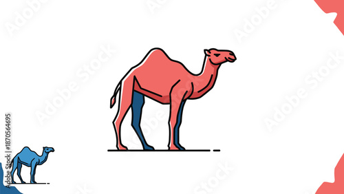 A vibrant illustration of a camel standing proudly on a white background, perfect for design.