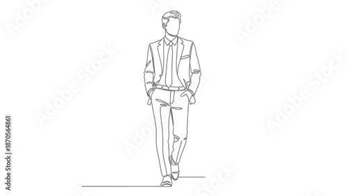 Wallpaper Mural One Line Drawing of a Businessman Walking Confidently Torontodigital.ca