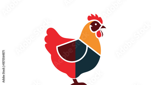 Colorful chicken illustration with vibrant hues and detailed design, isolated on white background.