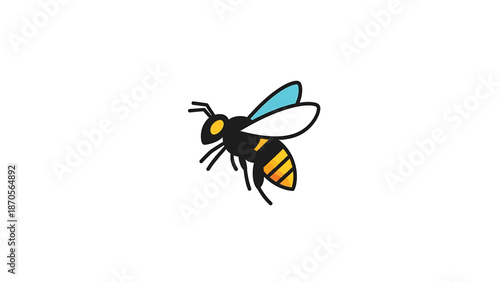 A vibrant illustration of a flying bee with detailed wings and body.