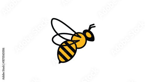Cartoon bee illustration with black outlines and yellow stripes on white background.