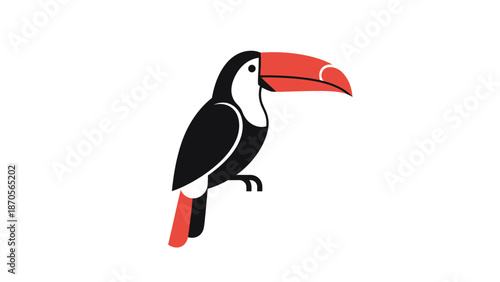 A vibrant illustration of a toucan bird with a large, colorful beak, perched elegantly.