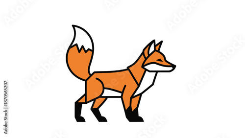 Cartoon fox illustration standing with orange fur and white accents, looking alert.