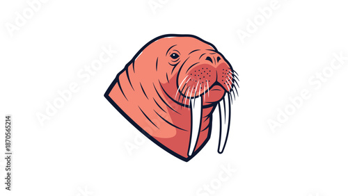 Close-up illustration of a walrus head with prominent tusks and whiskers.