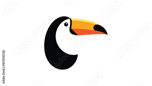 A vibrant toucan bird with a striking black and white design, showcasing its colorful beak.