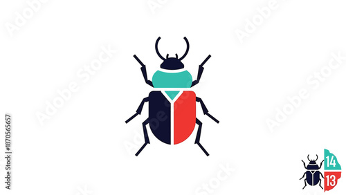 Colorful beetle illustration with a unique design and vibrant colors on a white background.