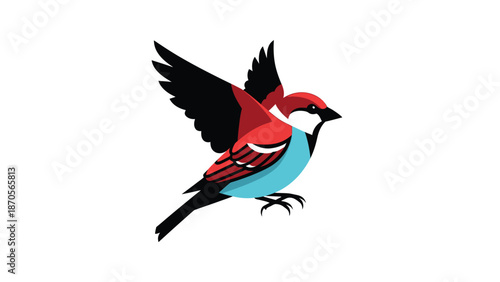Colorful bird with open wings soaring through the air, vibrant illustration.