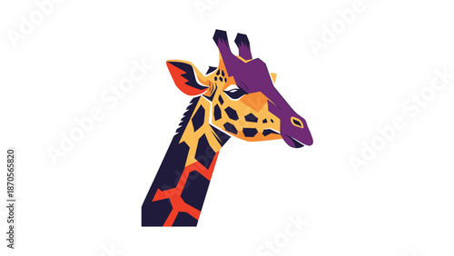 Colorful giraffe head illustration on a white background, artistic animal portrait.