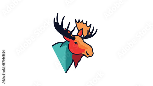Colorful moose illustration with detailed antlers and vibrant design elements.