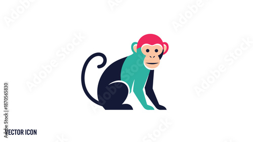 Cartoon monkey illustration sitting and looking forward with a curious expression.