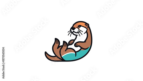 Adorable otter relaxing on its back, showcasing playful and cute demeanor in vibrant illustration.