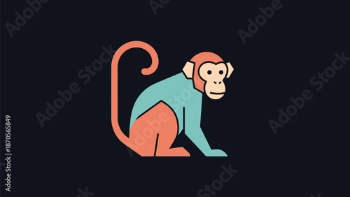 Cartoon monkey illustration with a light blue shirt and orange body sitting down.