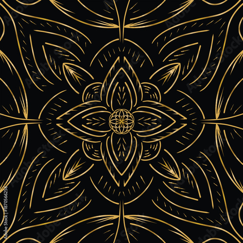 Luxurious Golden Symmetrical Ornamental Motif
