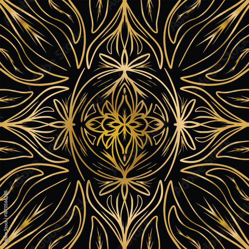 Luxurious Golden Symmetrical Ornamental Motif