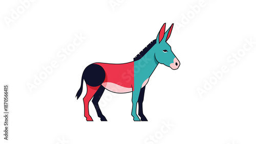 Colorful donkey illustration with vibrant hues and artistic design on white background.