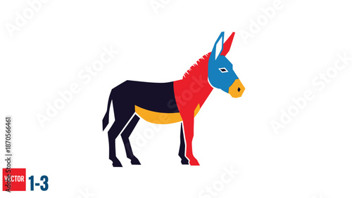 Colorful donkey illustration with vibrant hues and artistic design, standing proudly.