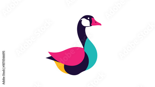 Colorful goose illustration with vibrant hues and artistic design on white background.