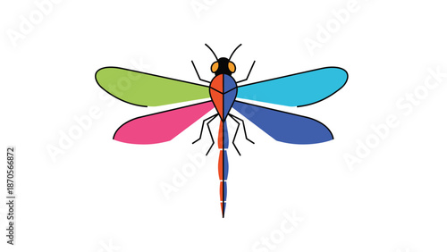 Colorful dragonfly illustration with vibrant wings and detailed body, isolated on white background.