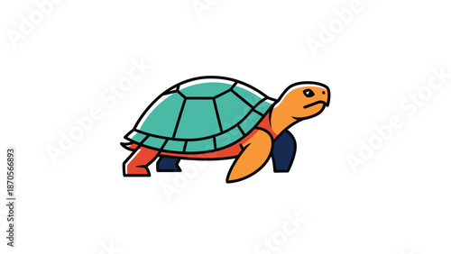 Cartoon turtle illustration with vibrant colors and a friendly appearance, walking forward.