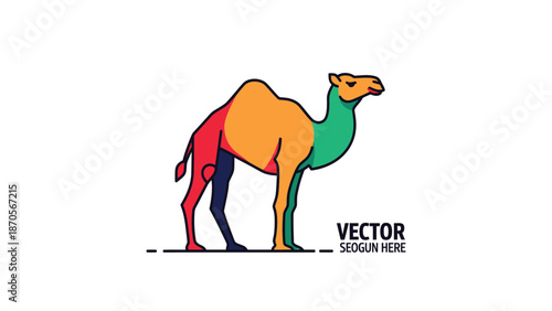 Colorful camel illustration with vibrant hues and a modern artistic design.