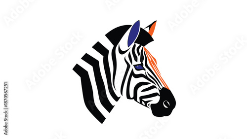 Artistic zebra head illustration with vibrant colors and bold stripes on white background.