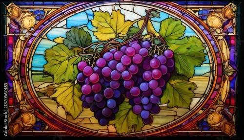 Stained Glass Grapes - A Vintage Art Nouveau Masterpiece.