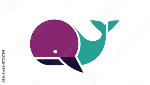 Stylized whale illustration with vibrant colors and minimalist design, perfect for branding.
