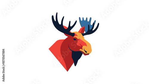 Stylized moose head illustration showcasing vibrant colors and geometric shapes, artistic design.