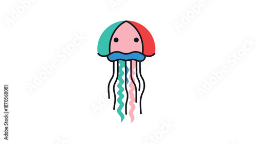 Colorful cartoon jellyfish illustration with vibrant hues and playful design elements.