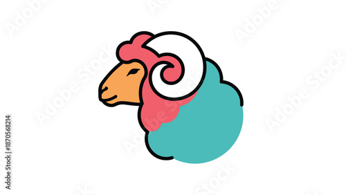 Colorful illustration of a rams head with a unique design and style.