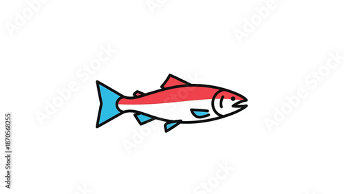 Colorful illustration of a salmon fish swimming in the water, isolated on white background.