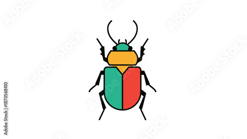 Colorful insect illustration with detailed body parts and antenna on white background.